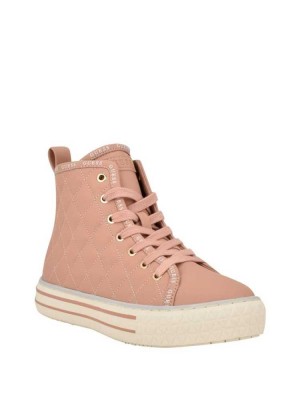 Basket Guess Matelassé High-Top Femme Beige Multicolore | 73160-KEHS