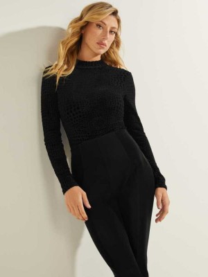 Body Guess Cindy Crocodile Mesh Femme Noir | 14268-DBXO