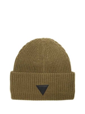 Bonnet Guess Justyn Triangle Logo Homme Vert Olive | 25467-FMPW