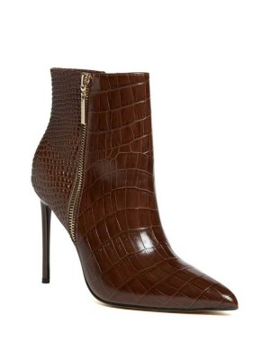 Bottines Guess Croc Cuir Zippé Femme Marron Multicolore | 05716-MBHF