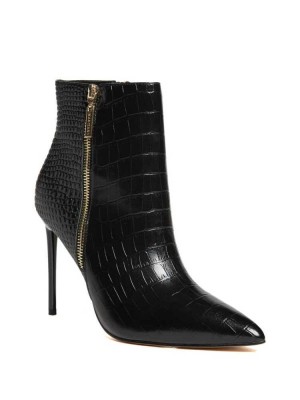 Bottines Guess Croc Cuir Zippé Femme Noir | 95671-WMLP