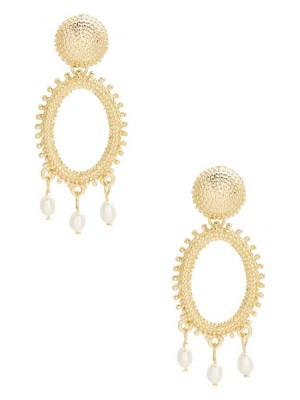 Boucles d'Oreilles Guess 14KT Gold and Pearl Dangle Femme Doré | 37058-RKWN