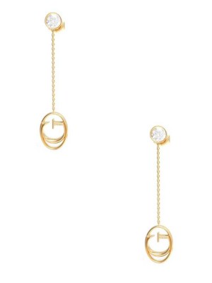 Boucles d'Oreilles Guess Gold-Tone Logo Pendant Drop Femme Jaune Doré | 17489-ETOG