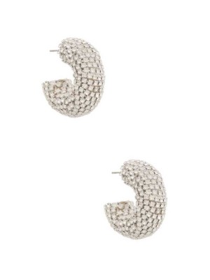 Boucles d'Oreilles Guess Rhinestone Dome Hoop Femme Argent | 40567-JBUL