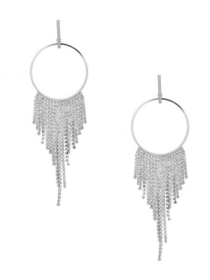 Boucles d'Oreilles Guess Rhinestone Fringe Hoop Femme Argent | 52876-BDLV