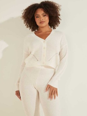 Cardigan Guess Serena Cable Knit Femme Blanche Blanche | 72086-ZOME