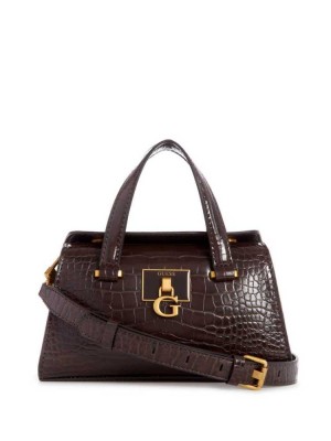 Cartable Guess Stephi Croc Mini Femme Noir Marron | 93681-ETSJ