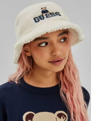 Chapeaux Guess Originale x Bear Sherpa Bucket Femme Blanche | 53801-MQGB