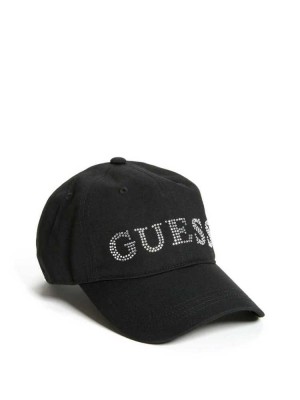 Chapeaux Guess Rhinestone Logo Baseball Femme Noir | 62837-FHMN