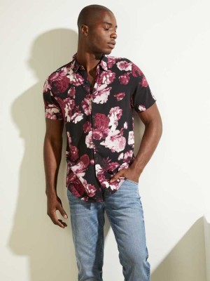 Chemises Guess Eco Blackout Floral Homme Noir | 85407-LJWK