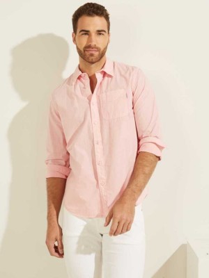 Chemises Guess Laguna Washed Homme Rose Clair Multicolore | 94705-JBDO