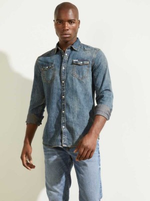 Chemises Guess Truckee Denim Western Homme Bleu | 30897-JEIW