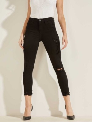 Jean Guess 1981 Destroyed High-Rise Mince Femme Noir | 72934-FRNI