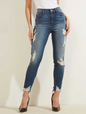 Jean Guess 1981 Destroyed High-Rise Mince Femme Lavage | 20619-TALF