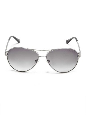 Lunette de Soleil Guess Catherine Rhinestone Aviator Femme Argent | 52713-KGOW