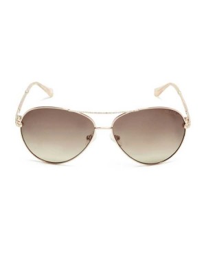 Lunette de Soleil Guess Catherine Rhinestone Aviator Femme Rose Doré | 01896-HTYO