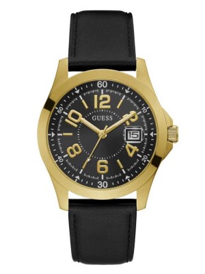 Montre Guess Gold-Tone And Black Cuir Brides Analog Homme Multicolore | 13978-QEXF