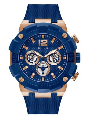 Montre Guess Rose Gold-Tone and Blue Multifonction Homme Multicolore | 64913-HWBK