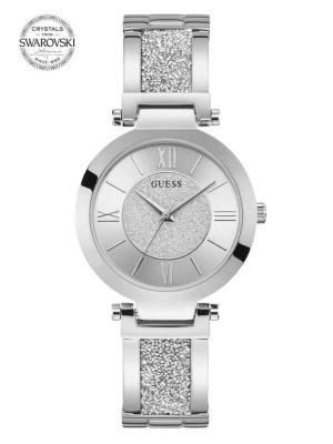 Montre Guess Silver-Tone Crystal Bangle Analog Femme Argent | 04716-RFXV