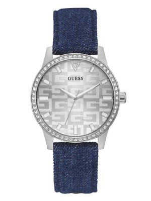 Montre Guess Silver-Tone and Denim Logo Analog Femme Multicolore | 95146-BIPA