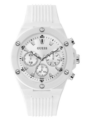 Montre Guess Silver-Tone and White Silicone Multifonction Homme Multicolore | 27814-CQLO