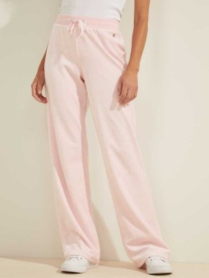 Pantalon Guess Velour Logo Femme Rose | 84510-HJPQ