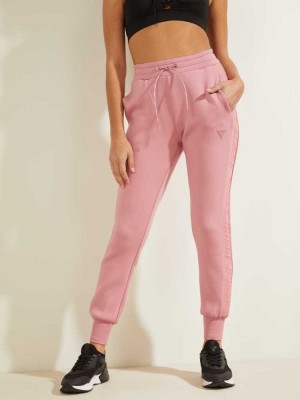 Pantalon Jogger Guess Scuba Logo Tape Femme Rose | 23658-PYLW