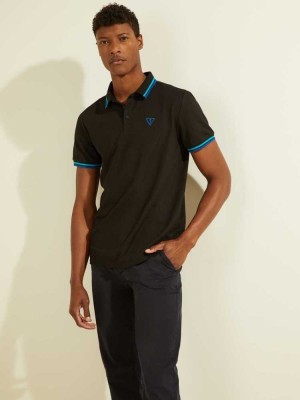 Polos Guess Sports Pique Logo Homme Noir | 37148-CUOA