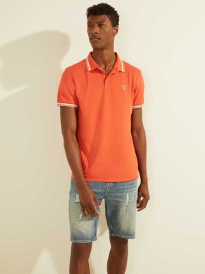 Polos Guess Sports Pique Logo Homme Orange | 61395-LGDT