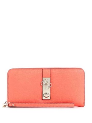 Portefeuilles Guess Albury Large Zip-Around Femme Corail | 54380-MJSW