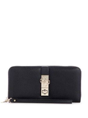 Portefeuilles Guess Albury Large Zip-Around Femme Noir | 01852-YGCF