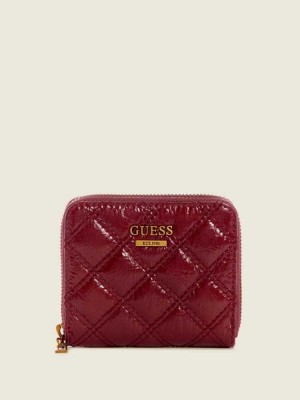 Portefeuilles Guess Cessily Matelassé Small Zip-Around Femme Rouge | 08612-YIVB