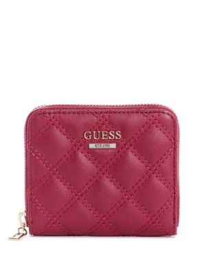 Portefeuilles Guess Cessily Matelassé Small Zip-Around Femme Marron | 95348-TUCV