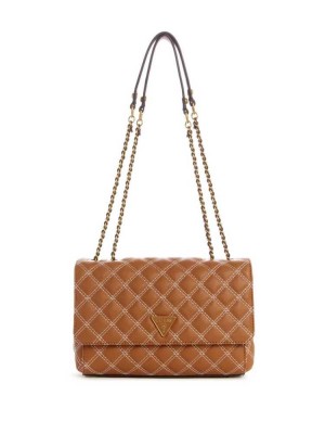 Sac Crossbody Guess Cessily Matelassé Convertible Femme Marron | 31946-PFUY