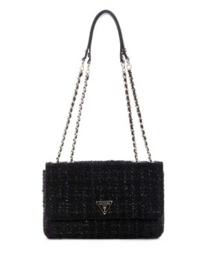 Sac Crossbody Guess Cessily Tweed Convertible Femme Noir | 79536-LNKE