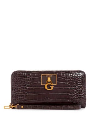 Sac Crossbody Guess Stephi Large Zip Around Femme Noir Marron | 09637-SWEO