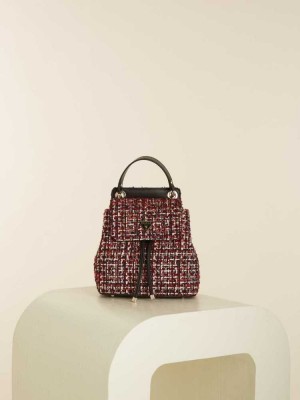 Sacs à Dos Guess Cessily Tweed Convertible Femme Rouge Multicolore | 47061-ZAUX