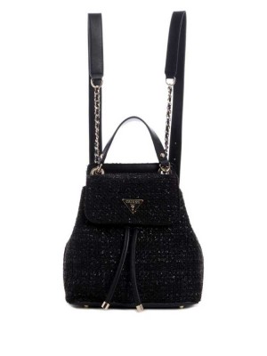 Sacs à Dos Guess Cessily Tweed Flap Femme Noir | 98457-VGRI