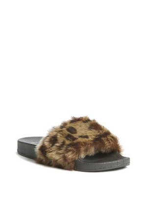 Sandales À Glissière Guess Buffie Leopard Faux-Fur Claquette Femme Marron | 74605-XYGF