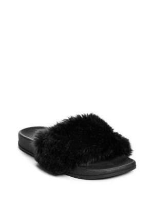 Sandales À Glissière Guess Buffie Leopard Faux-Fur Claquette Femme Noir | 79086-AKVB