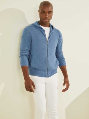 Sweat a Capuche Guess Esmere Laine-Blend Zip Homme Bleu | 96071-HSJQ