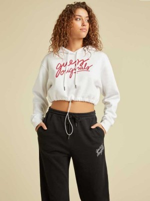 Sweat a Capuche Guess Originale Cropped Femme Blanche | 27518-AYQW