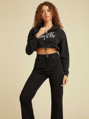 Sweat a Capuche Guess Originale Cropped Femme Noir | 56394-JDMS