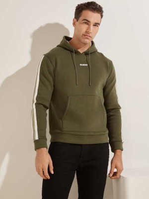 Sweat a Capuche Guess Side Stripe Homme Vert | 47163-MWNT