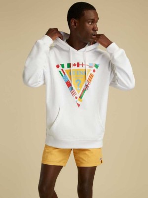 Sweat a Capuche Guess Summer Games Logo Homme Blanche | 74182-BNOI