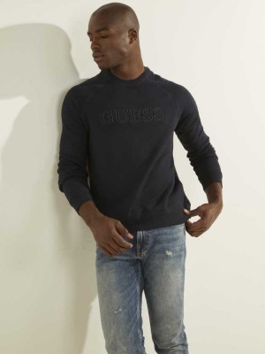 Sweatshirt Guess Aldwin Crewneck Homme Bleu Foncé | 79102-KCJN