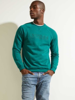 Sweatshirt Guess Aldwin Crewneck Homme Vert | 59382-FHRO