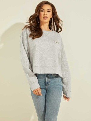 Sweatshirt Guess Cintia Logo Crewneck Femme Grise Clair | 30487-ZPHC