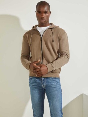 Sweatshirt Guess Eco Aldwin Zip-Up Homme Kaki | 40862-QASK