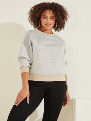 Sweatshirt Guess Eco Corina Logo Femme Grise Clair | 80671-CTBG